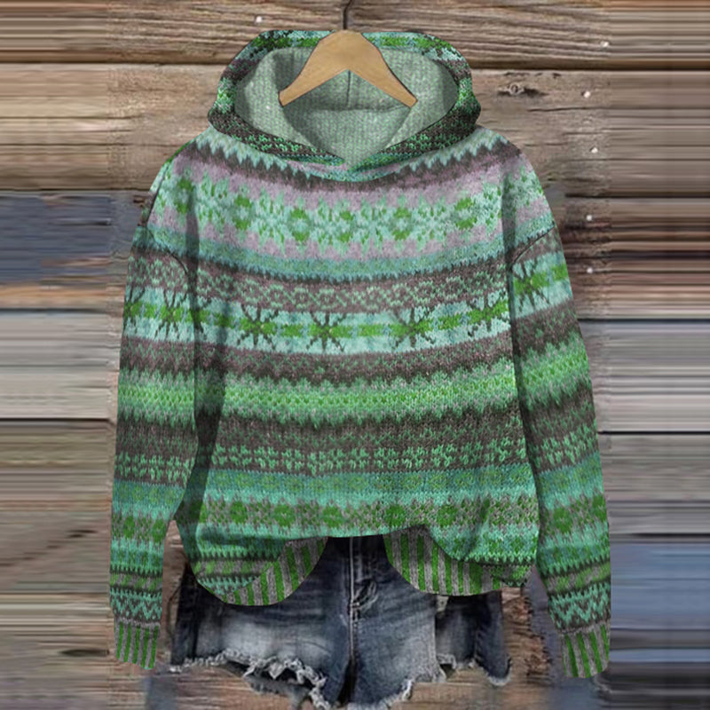 Sweat à capuche jacquard vert - Elef - Little Paris