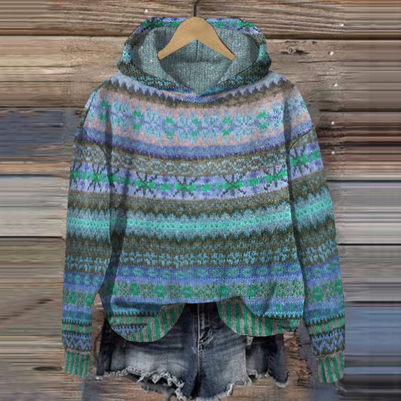 Sweat à capuche jacquard vert - Elef - Little Paris