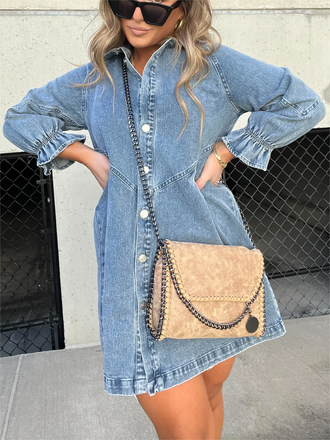 Robe jean manches bouffantes - Safi - Little Paris
