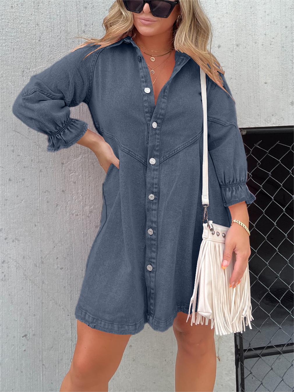 Robe jean manches bouffantes - Safi - Little Paris