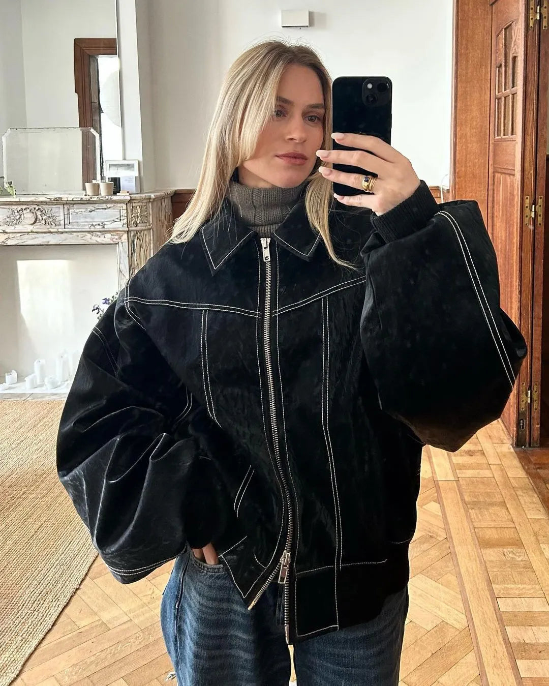 Blouson bomber en cuir - Cherie - Little Paris