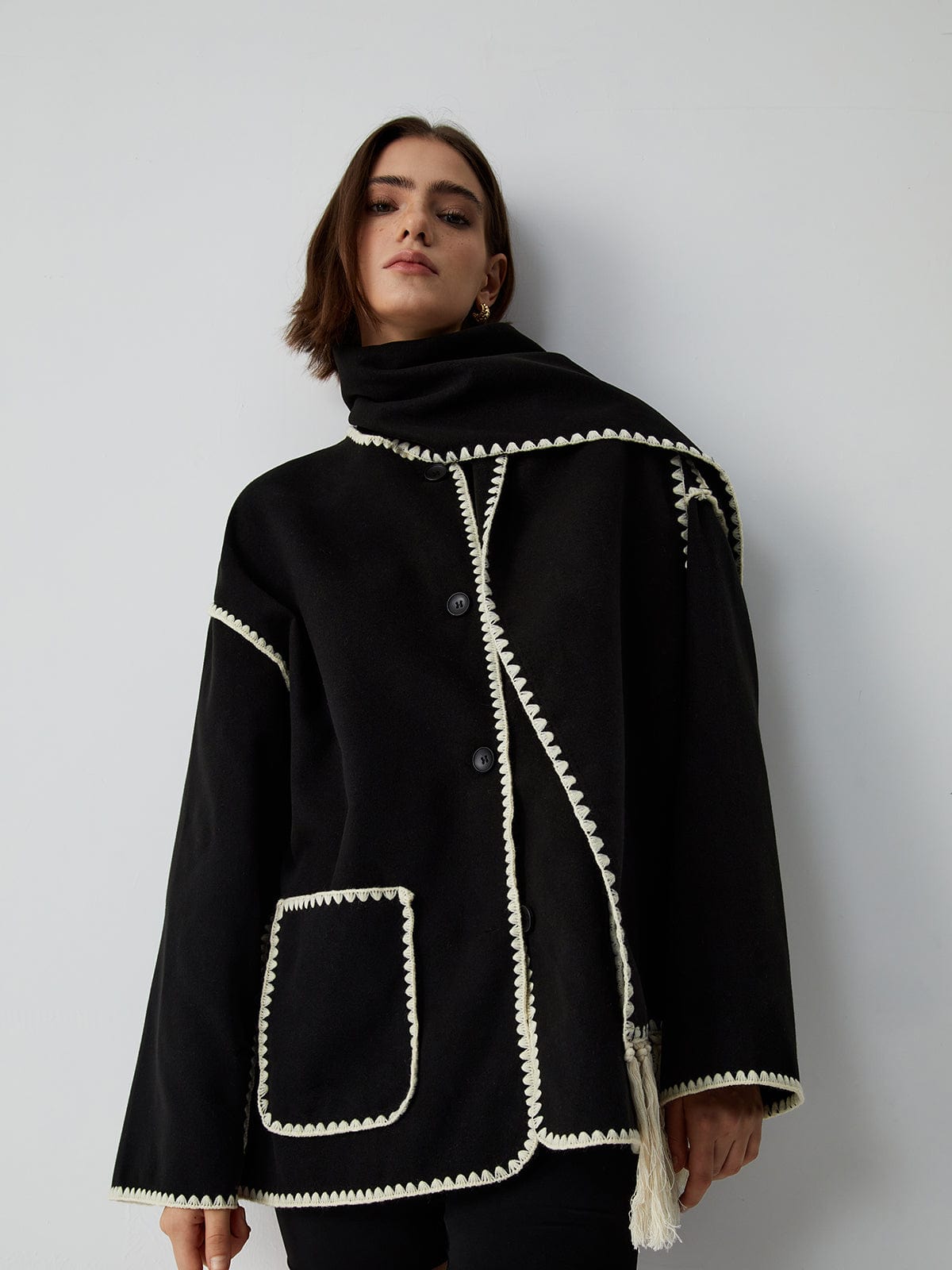 Veste à contraste accompagnée d'une écharpe - Belli - Little Paris