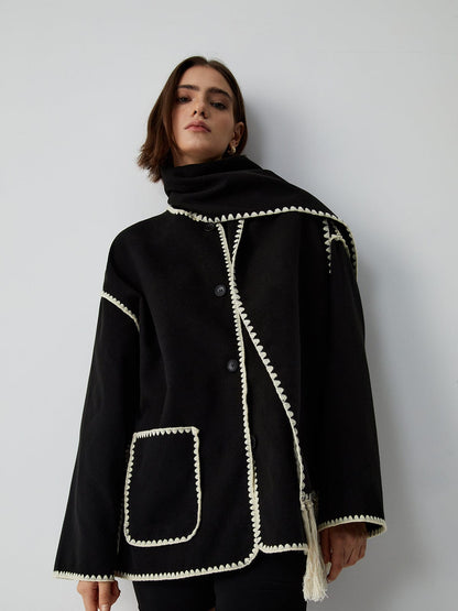 Veste à contraste accompagnée d'une écharpe - Belli - Little Paris