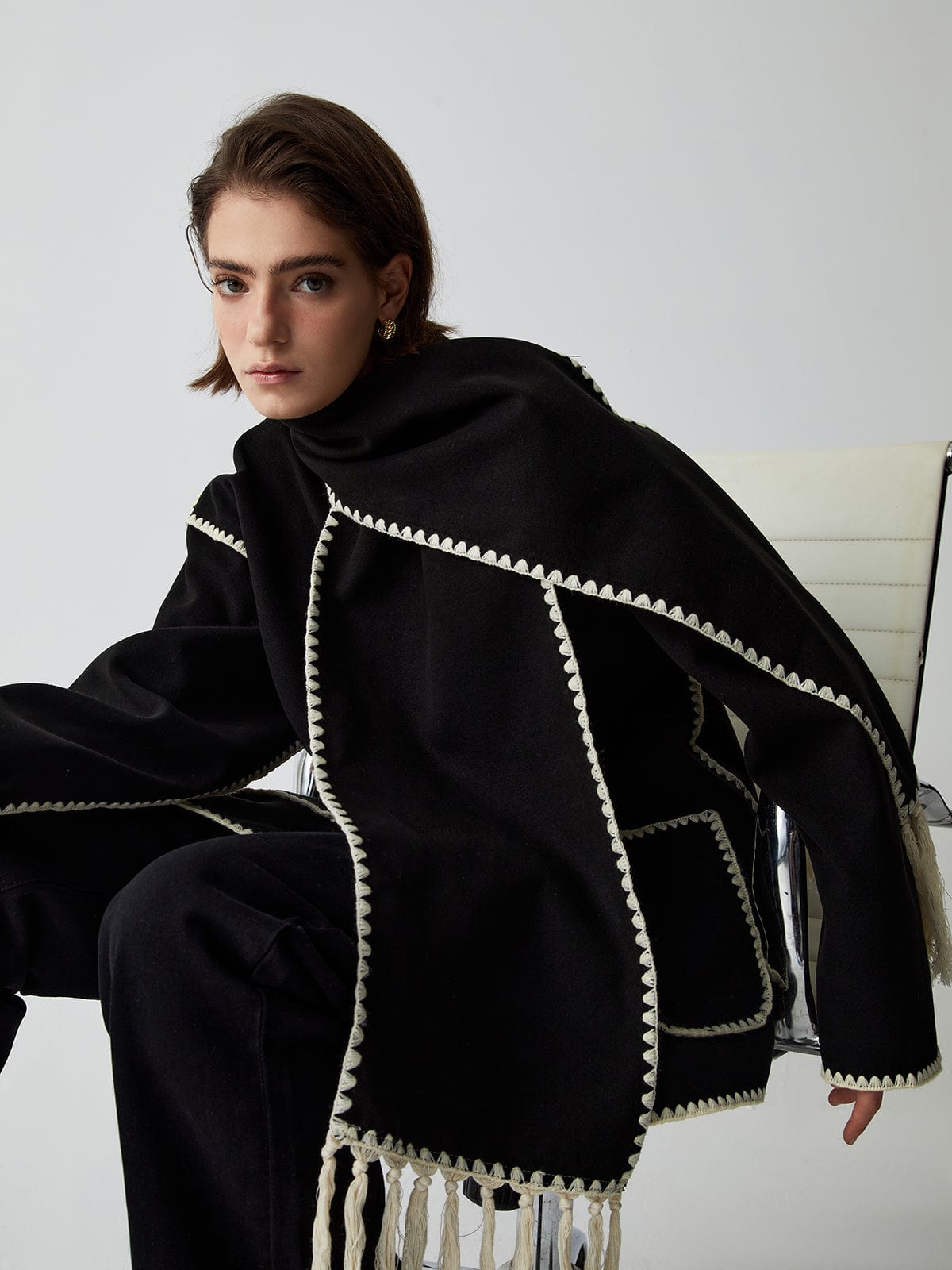 Veste à contraste accompagnée d'une écharpe - Belli - Little Paris