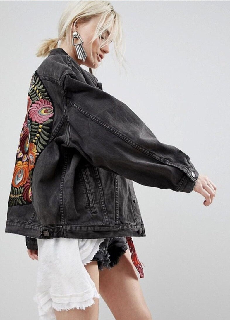 Veste en Denim Brodée à Fleurs - Floria - Little Paris
