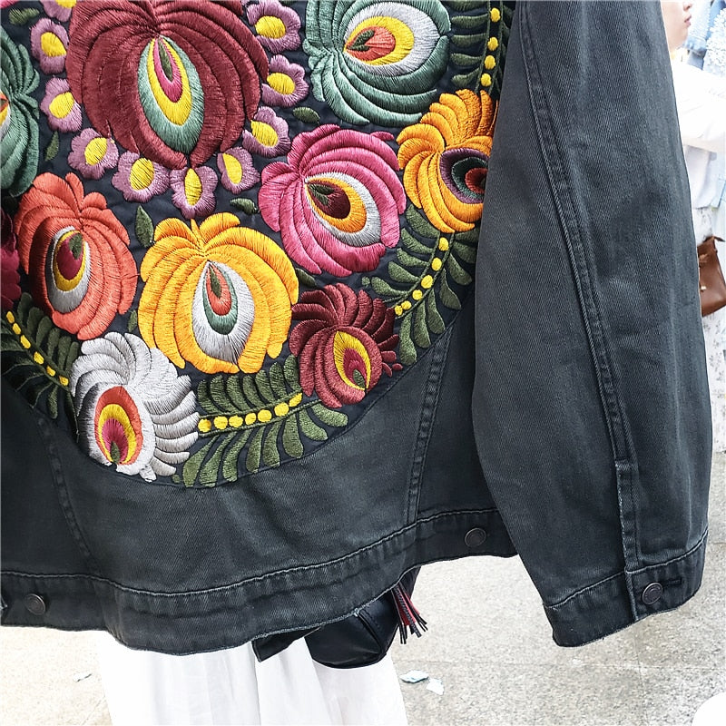 Veste en Denim Brodée à Fleurs - Floria - Little Paris