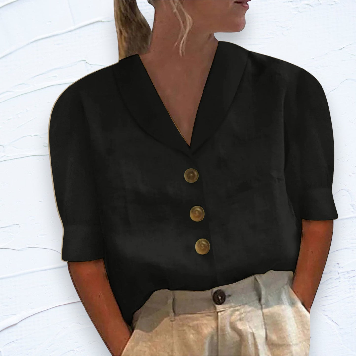Top col et boutons - Hanane - Little Paris
