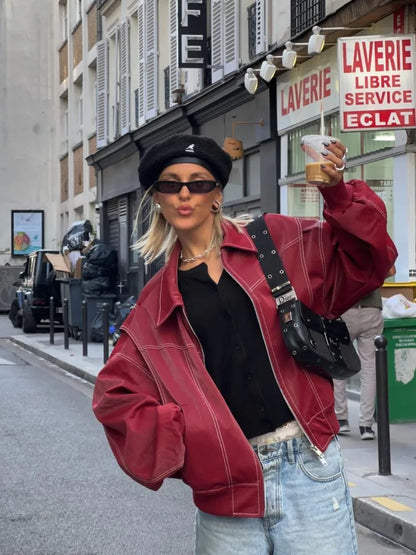 Blouson bomber en cuir - Cherie - Little Paris