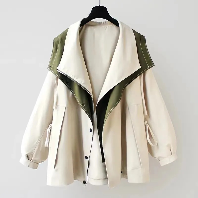 Veste oversize bicolore avec grand col drapé - Jeniffer - Little Paris