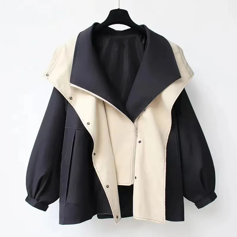 Veste oversize bicolore avec grand col drapé - Jeniffer - Little Paris