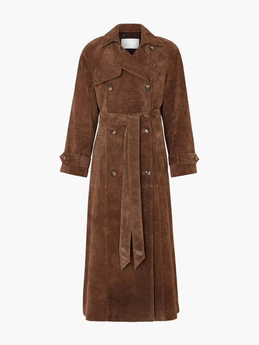 Trench‑coat Long Ceinturé en Suède – Amani - Little Paris