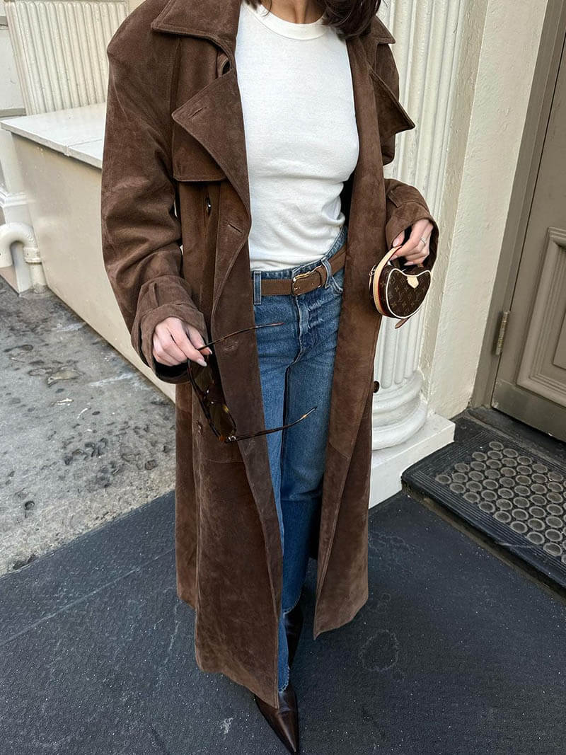 Trench‑coat Long Ceinturé en Suède – Amani - Little Paris