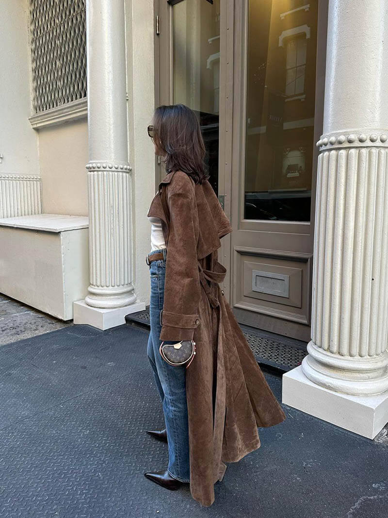 Trench‑coat Long Ceinturé en Suède – Amani - Little Paris