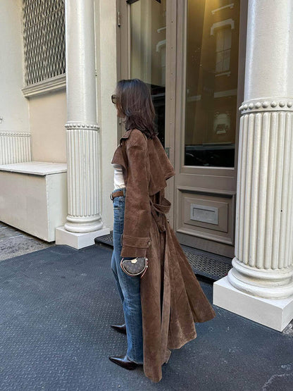 Trench‑coat Long Ceinturé en Suède – Amani - Little Paris