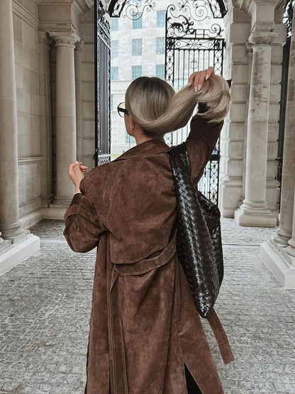 Trench‑coat Long Ceinturé en Suède – Amani - Little Paris