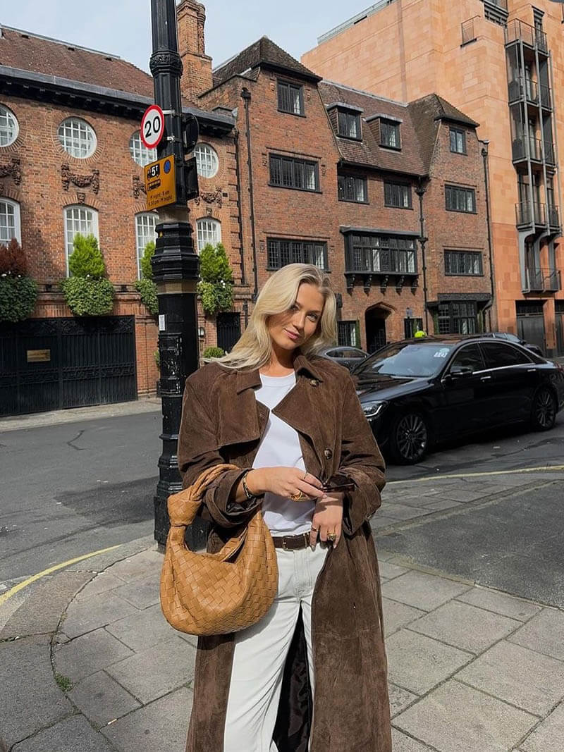 Trench‑coat Long Ceinturé en Suède – Amani - Little Paris