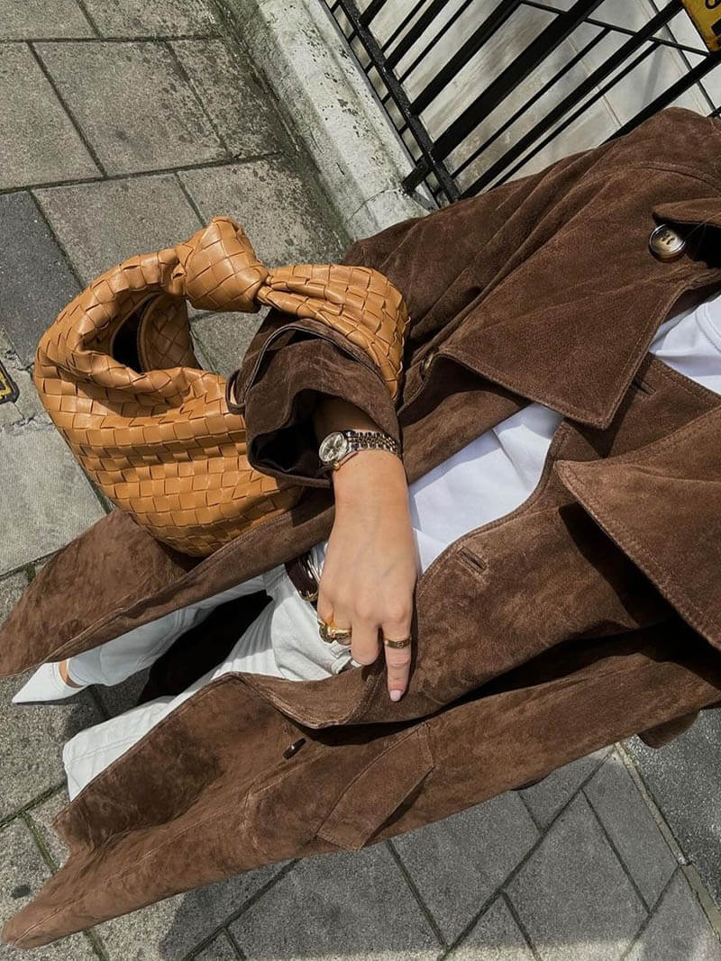Trench‑coat Long Ceinturé en Suède – Amani - Little Paris
