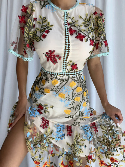 Robe Courte Transparente Brodée – Tulle Fleuri - Little Paris