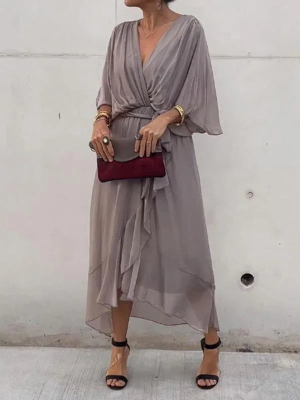 Robe fluide verte à encolure en V pour femme - Levi - Little Paris
