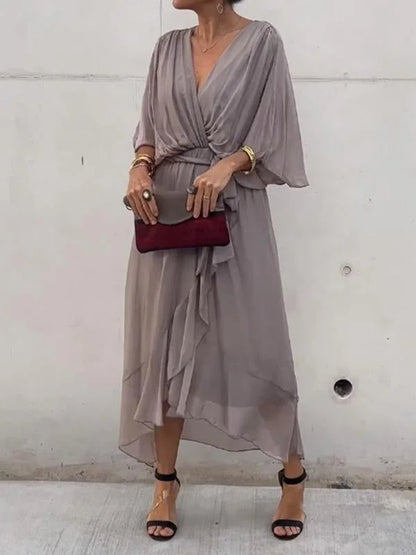 Robe fluide verte à encolure en V pour femme - Levi - Little Paris