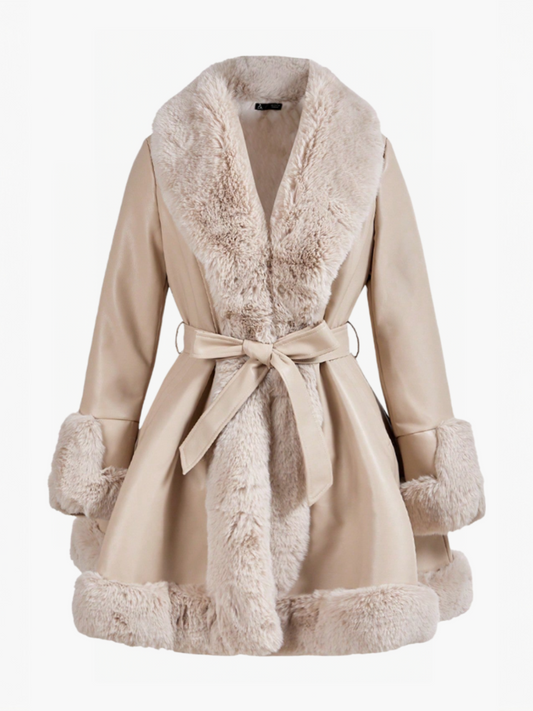 Manteau long en suédine bordé de fausse fourrure - Evelin - Little Paris