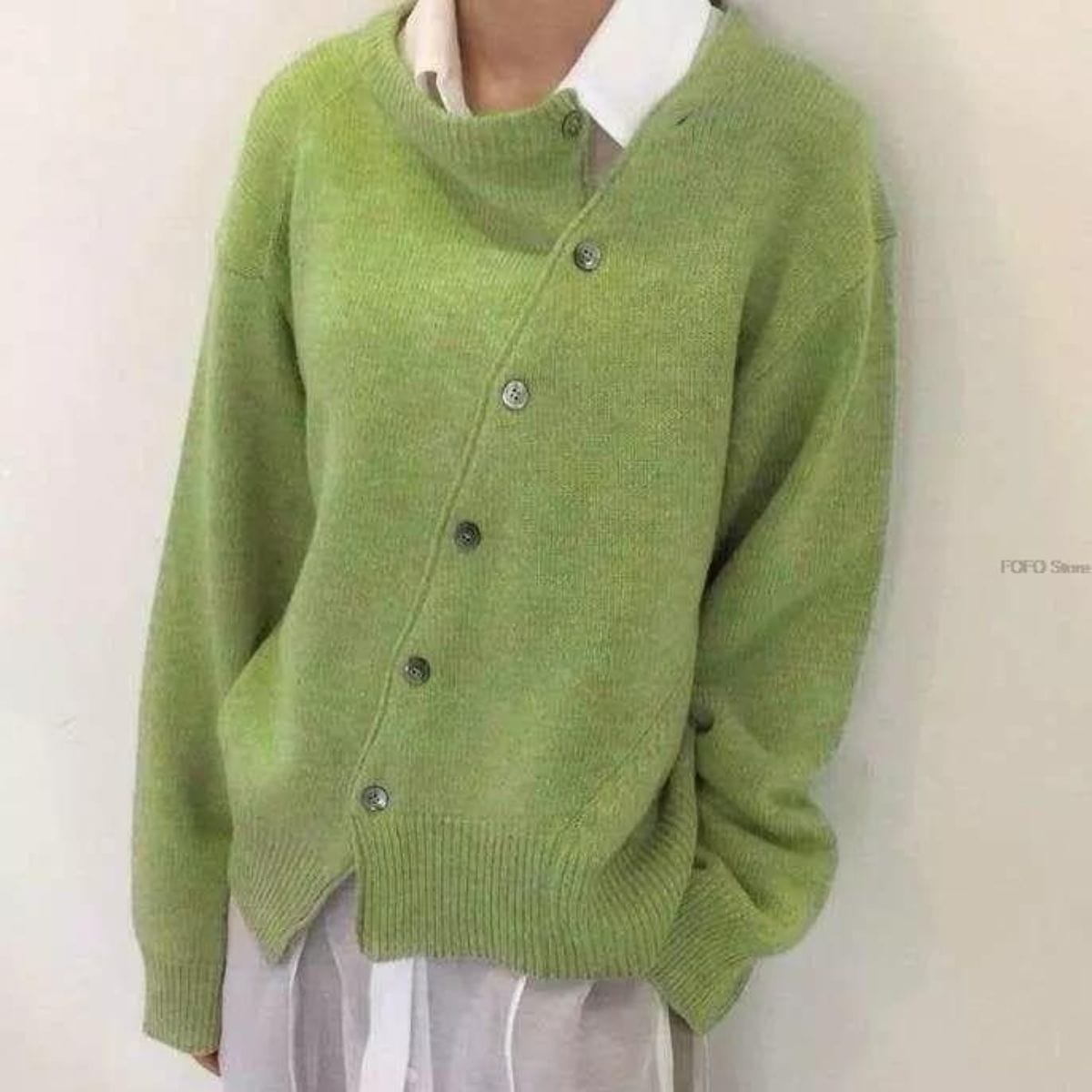 Cardigan asymétrique boutonné en maille fine - Livian - Little Paris